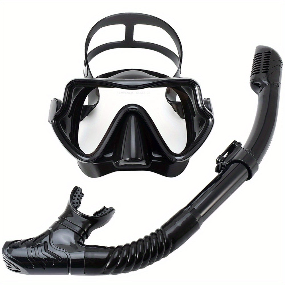 Unisex Premium Snorkeling Goggles with Wide-Angle View - Large Frame Silicone Mask & Anti-fog Breathing Tube Set for Comfortable, Leak-proof Diving Adventures