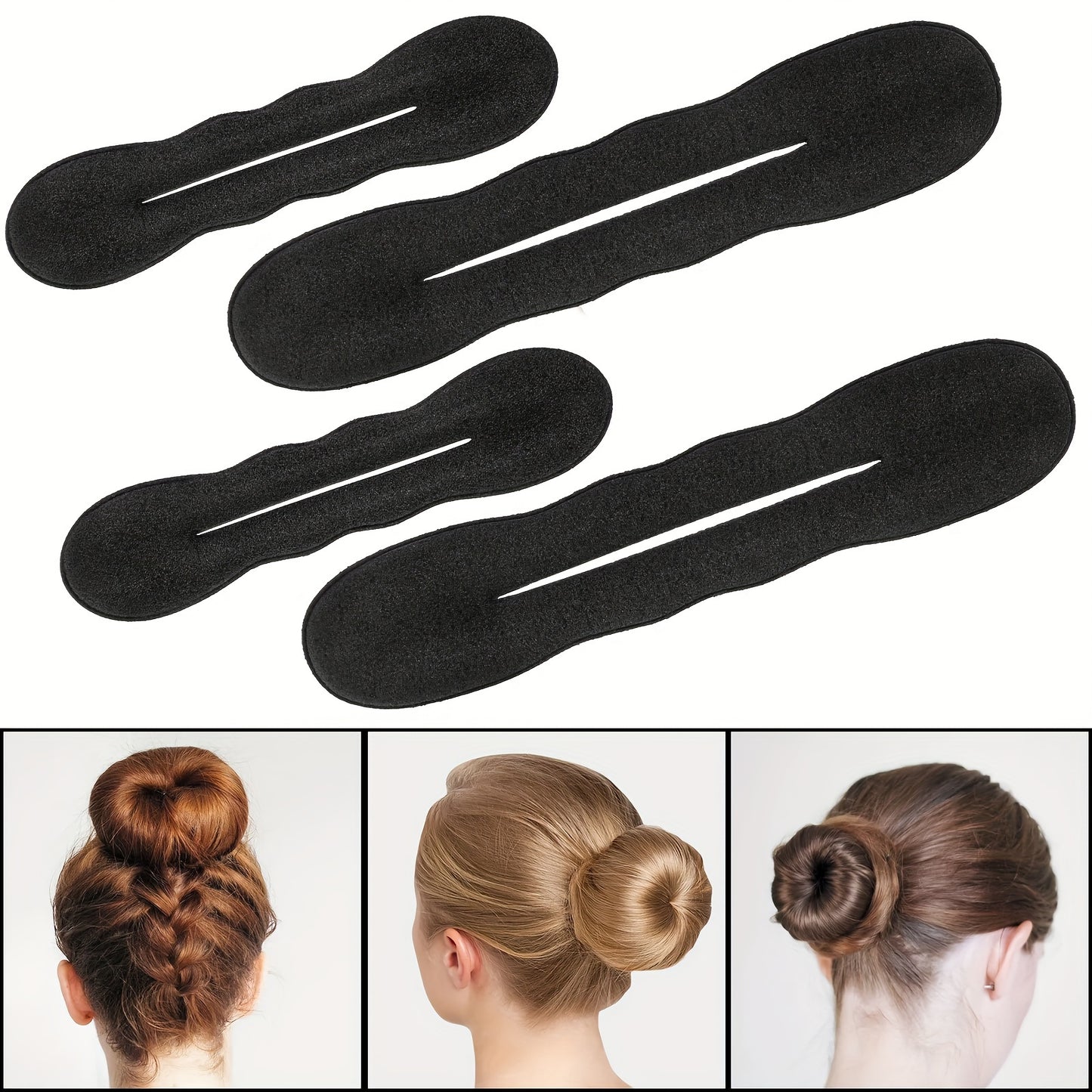 4pcs Black Magic Hair Bun Maker, Foam Sponge Bun Twist Shaper, DIY Hair Donuts Chignon, Hair Disk Ponytail Bun Maker