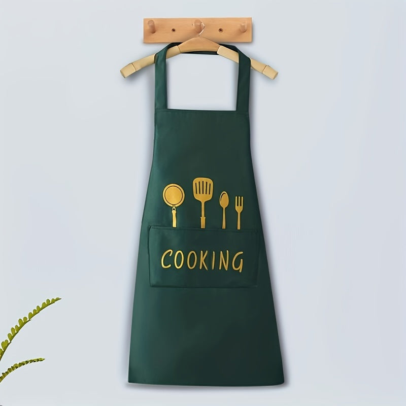 1pc & Kitchen Apron with Pockets, Adjustable Multi-Functional Design, 100% Polyester, Black & Green, Ideal for Coffee Bars & Restaurants, Durable & Easy to Clean, Apron