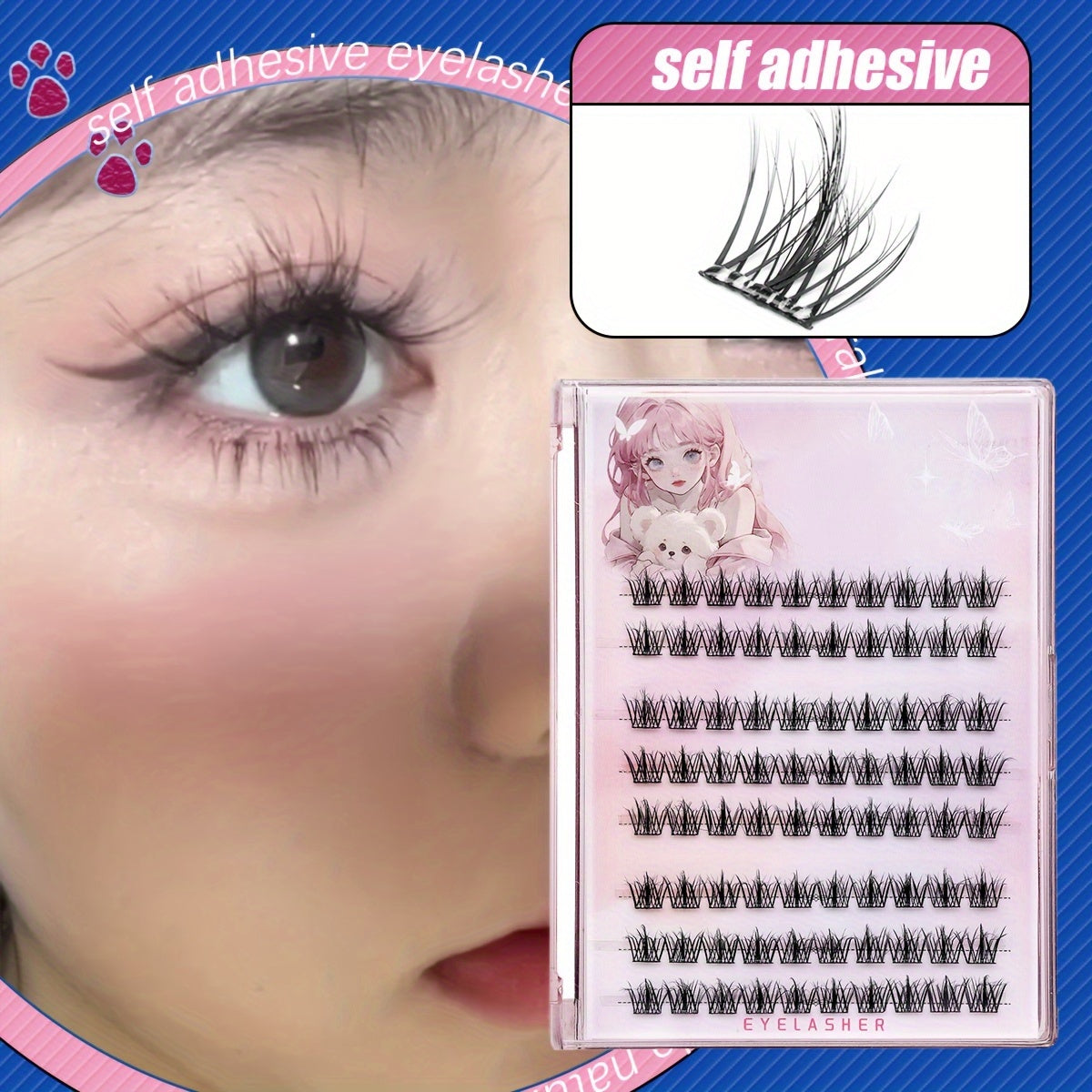80 Clusters of 5D Faux Mink Eyelash Clusters Self-Adhesive with No Need for Glue The False Eyelashes Present a Fluffy and Messy Look Being Easy to Apply and Reusable