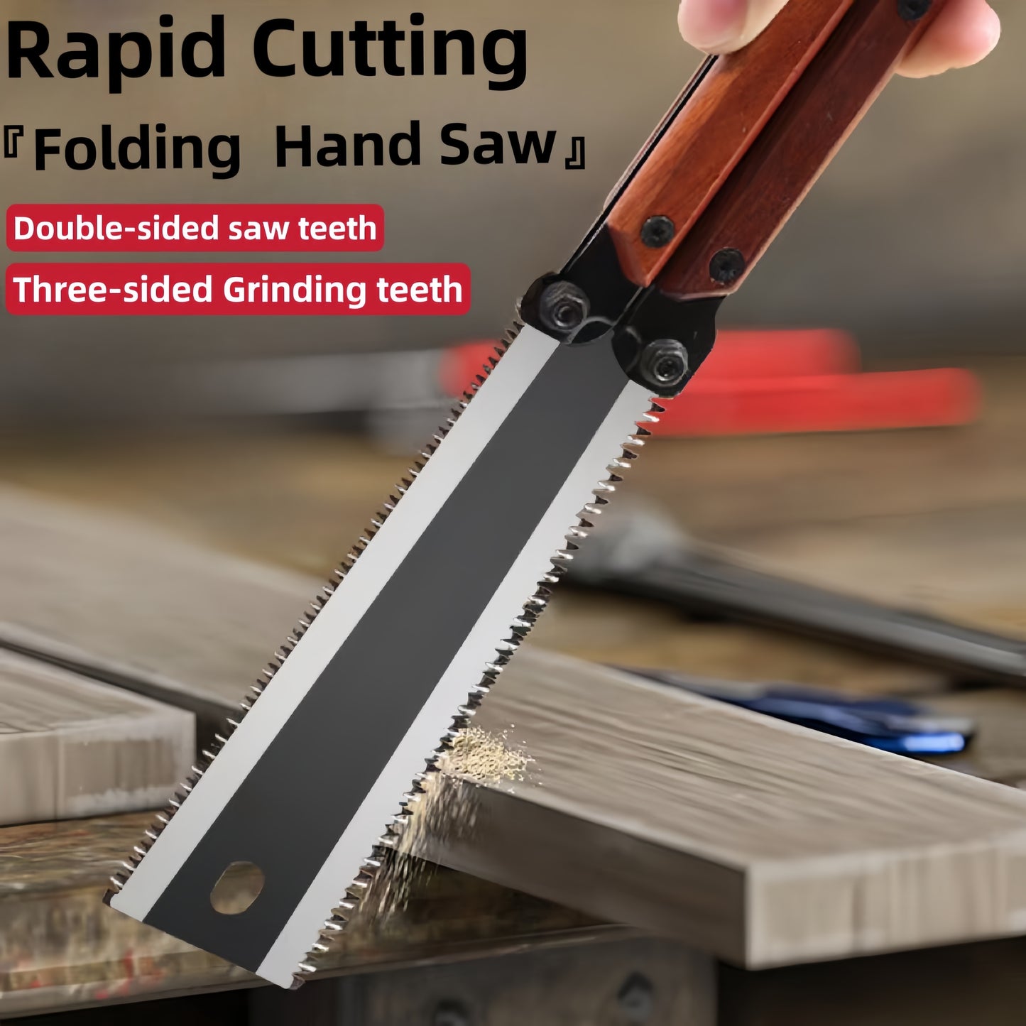 1pc Durable SK5 Steel Folding Saw - Multi-Functional Double-Edge Hand Saw for Woodworking, Chrome Vanadium Alloy, Ergonomic Handle with Safety Lock, Portable Design, Ideal for Solid Wood, Tree Cutting, Board Cutting, Bamboo C