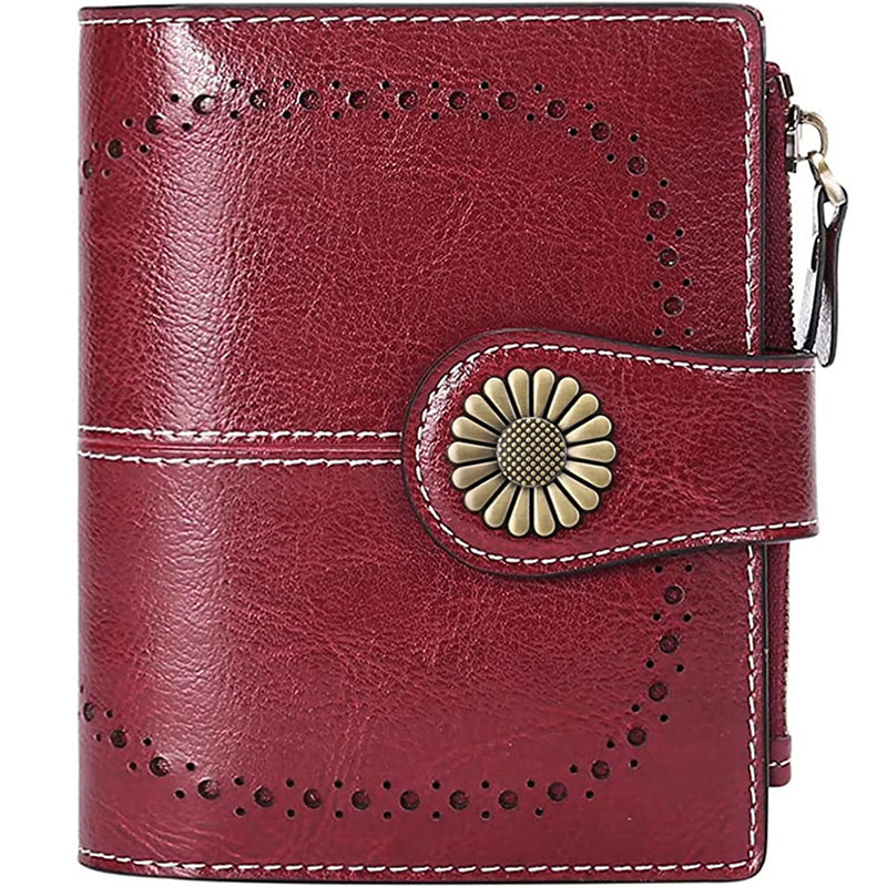 Women's Genuine Leather Short Wallet Card Holder, RFID Anti-theft Brush Coin Bag, Large Capacity Women's Credit Card Wallet with 18 Card Slots, 1 Coin Bag and 2 Cash Slots, Safely Store Cards and Cash, Fashionable and Elegant