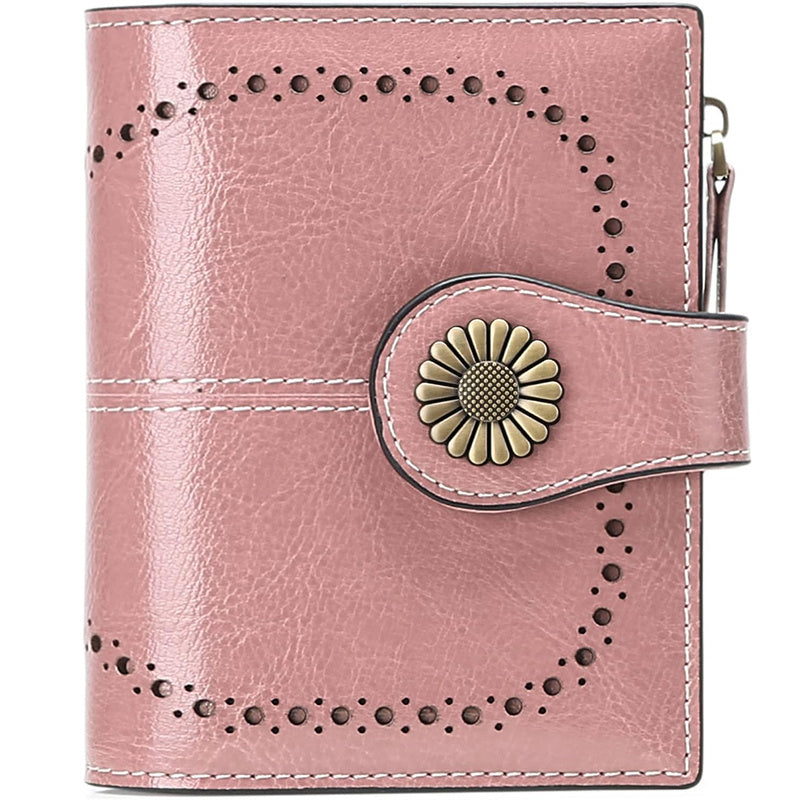 Women's Genuine Leather Short Wallet Card Holder, RFID Anti-theft Brush Coin Bag, Large Capacity Women's Credit Card Wallet with 18 Card Slots, 1 Coin Bag and 2 Cash Slots, Safely Store Cards and Cash, Fashionable and Elegant