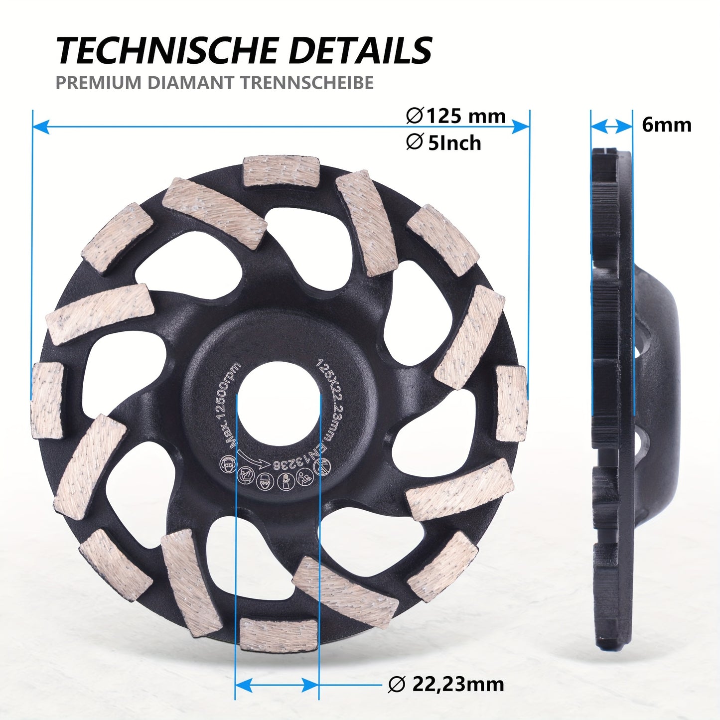 Effortless, Premium Diamond Grinding Wheel, 125mm - Medium Grit, Polymer Backed, Metal Construction for Home DIY Projects