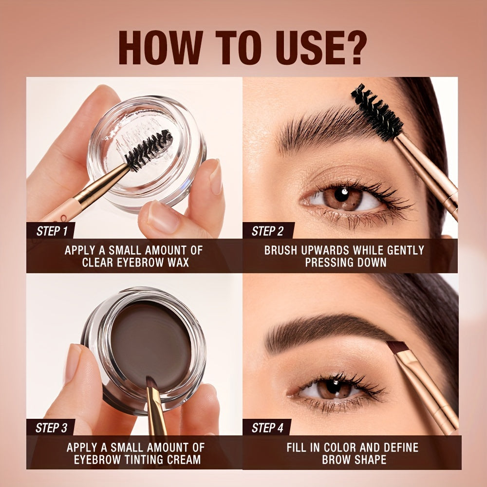 24-hour Waterproof O.TWO.O Eyebrow Cream and Wax - Natural, Long-lasting, Ultra Thin Slanted Brush for Precise Application, Concealer, and Shaping - Suitable for All Skin Types