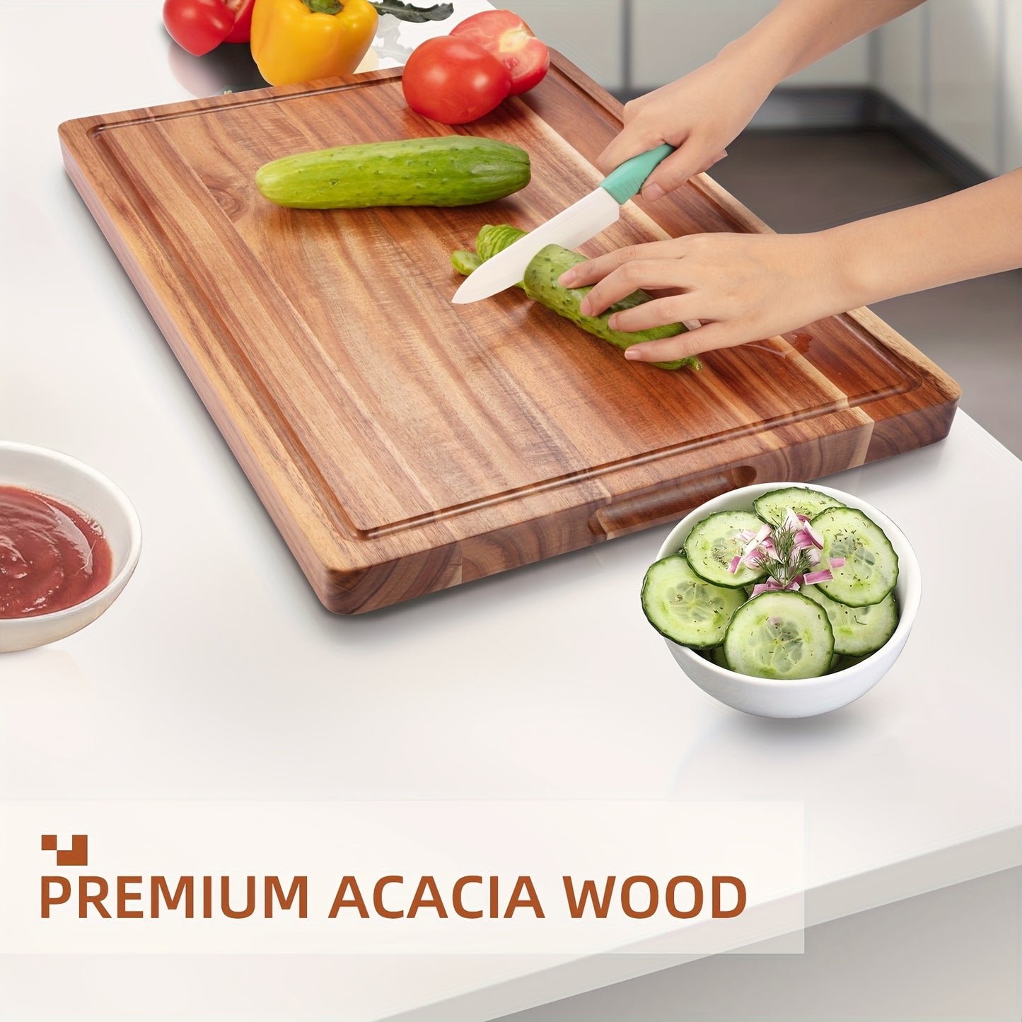 XXL Acacia Cutting Board - Extra Large Charcuterie & Cheese Serving Tray, Durable Wooden Chopping Board for Kitchen, Ideal for Food Prep, Serving Meat, Vegetables, and Cheese, Meat Chopping Board|Rustic Kitchen Accessory|Acac