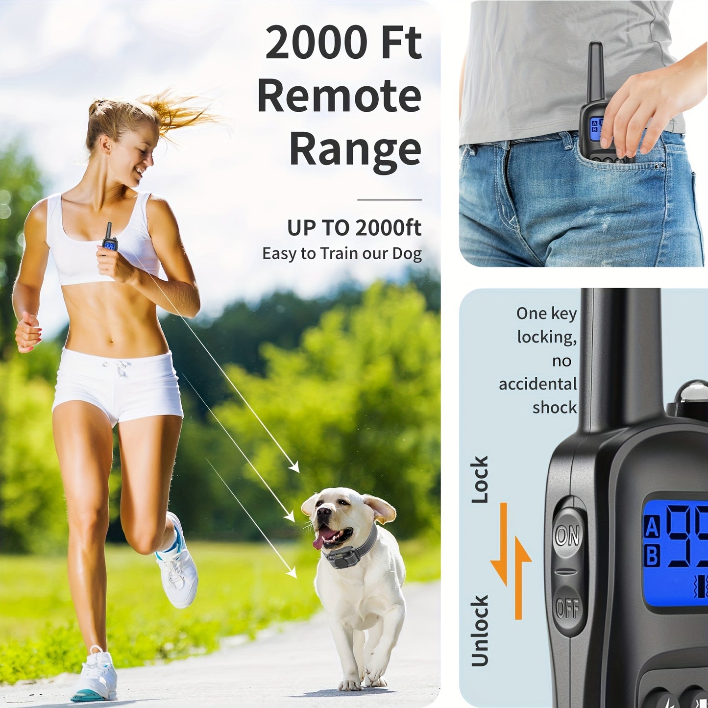 Dog Training Collar with Remote, Rechargeable No-Shock Humane Electronic Training Collars with Vibration and Beep Modes, Adjustable Nylon Strap for Small to Large Dogs, USB Charging