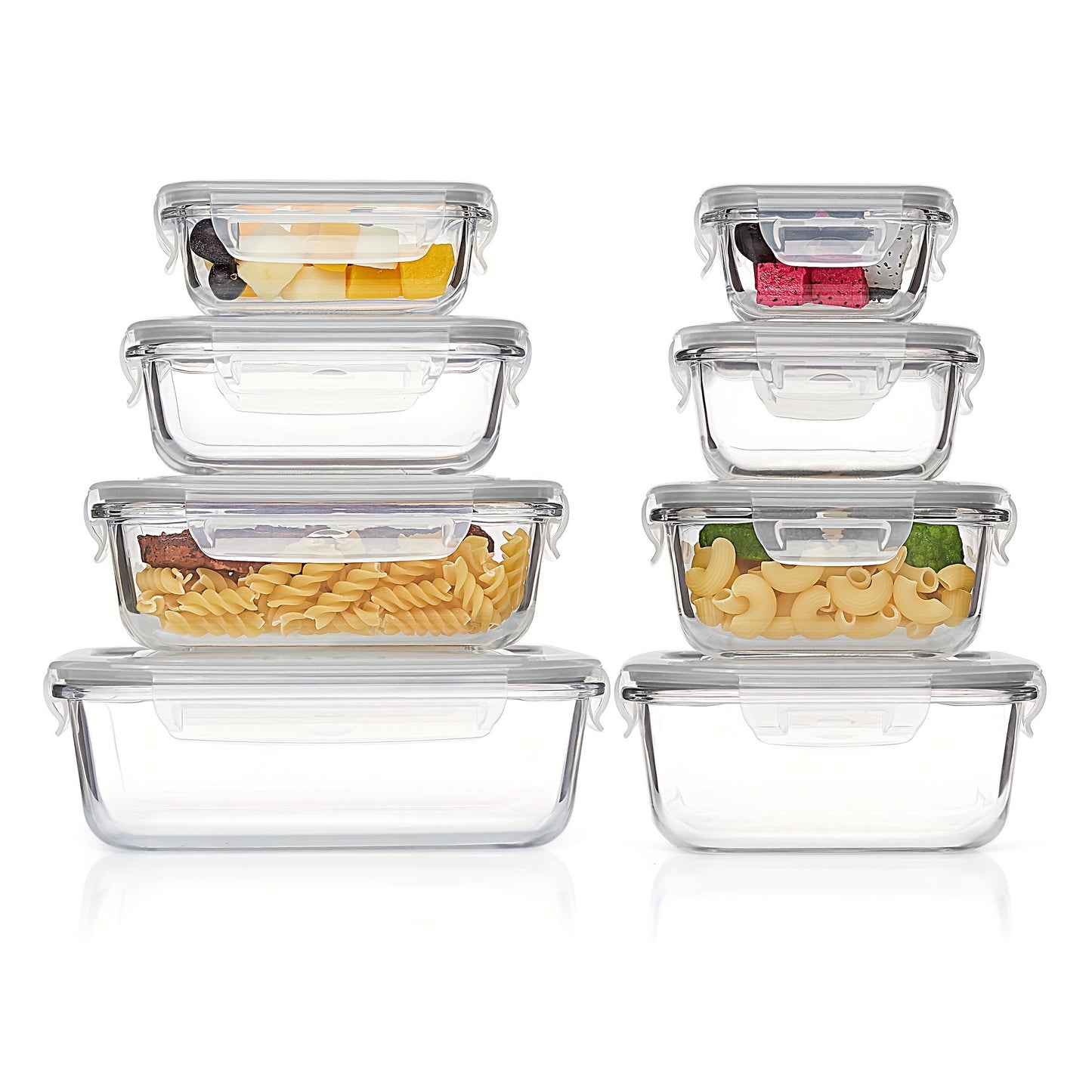 8pcs BPA-Free Glass Food Storage Containers with Leak-Proof Locking Lids – Microwave, Oven, Freezer & Dishwasher Safe – Perfect for Meal Prep, Snacks, Fruits & Veggies