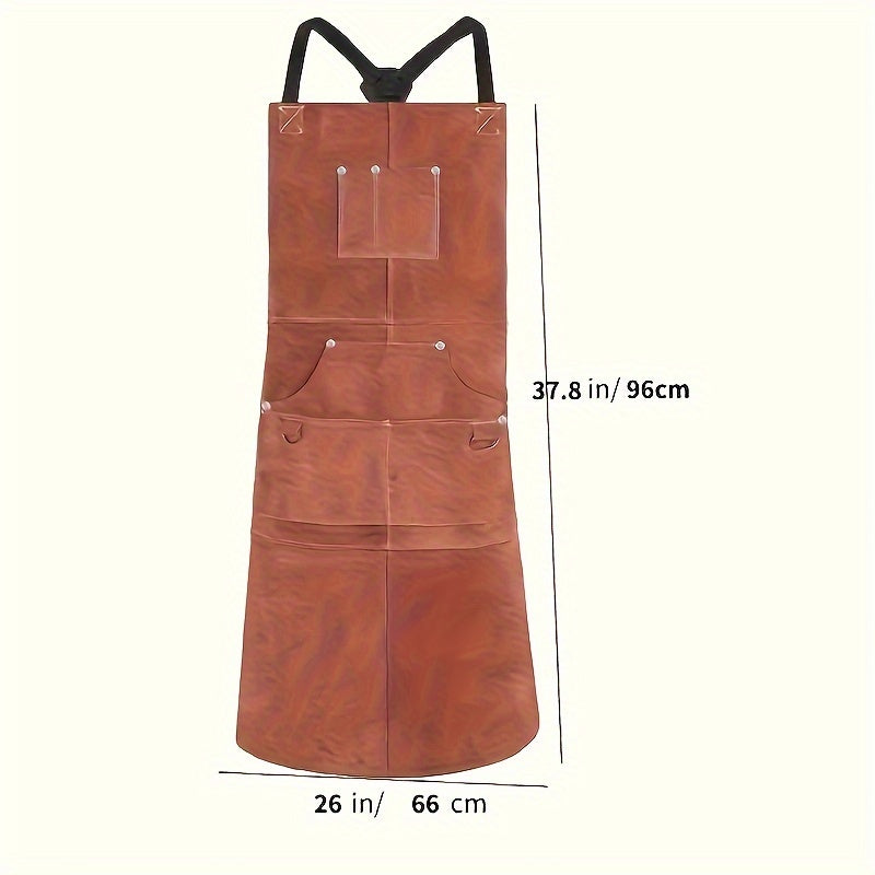 Leather Welding Work Shop Apron With 6 Pockets Heat Flame Resistant Cowhide Welder Apron Heavy Duty Blacksmith Aprons Adjustable For Welders Men Women