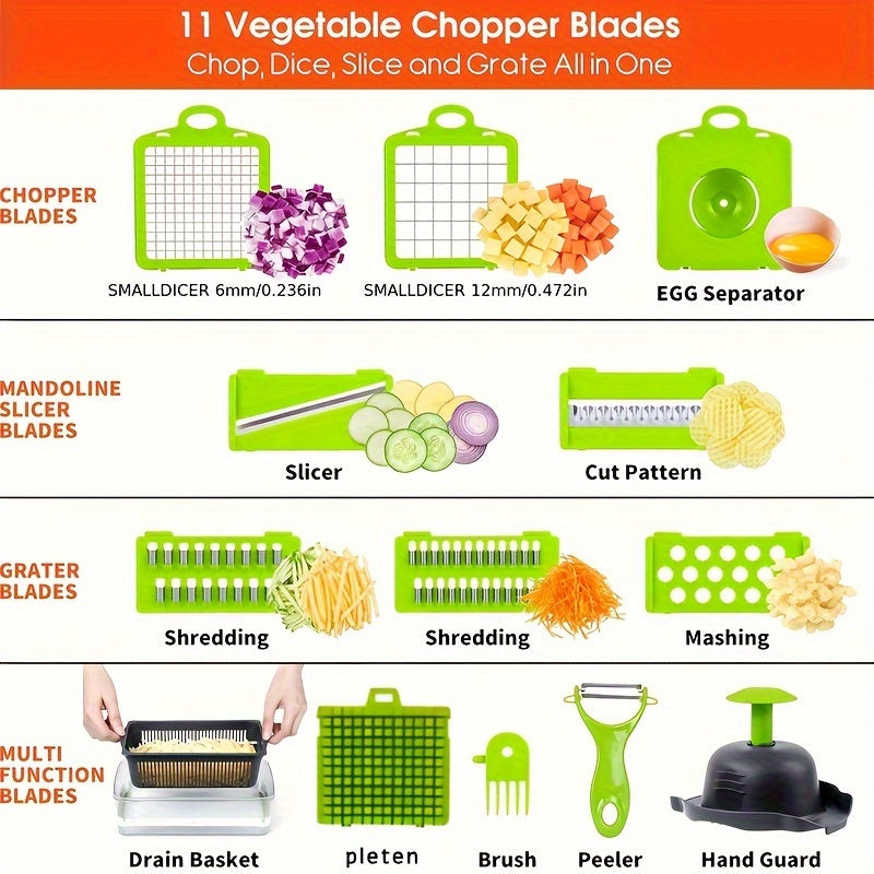 Vegetable Chopper, Pro Onion Chopper, 16 In 1Multifunctional Food Chopper, Kitchen Vegetable Slicer Dicer Cutter, Veggie Chopper With 8 Blades, Carrot Chopper With Container (Grey)