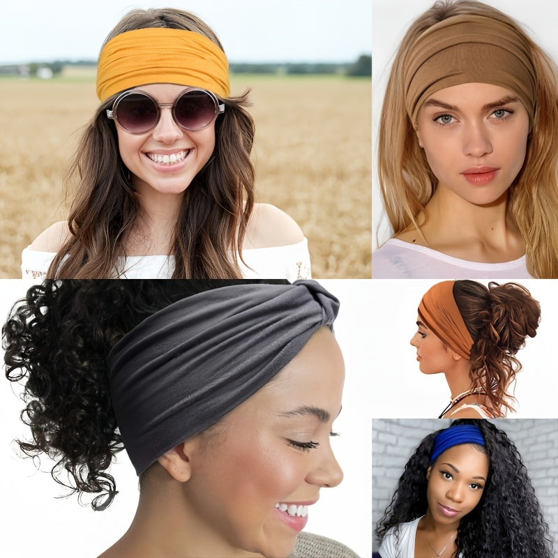 4pcs/Set Moon & Sun Pattern Sports Headband With Anti Slip Knotting, Valentine'S Day Gifts Wide & Soft Fashionable Bohemian Headbands-Elastic Yoga Hair Mask, Non Slip Headbands For Running Sports, Yoga Turban Hair Bands-Hair