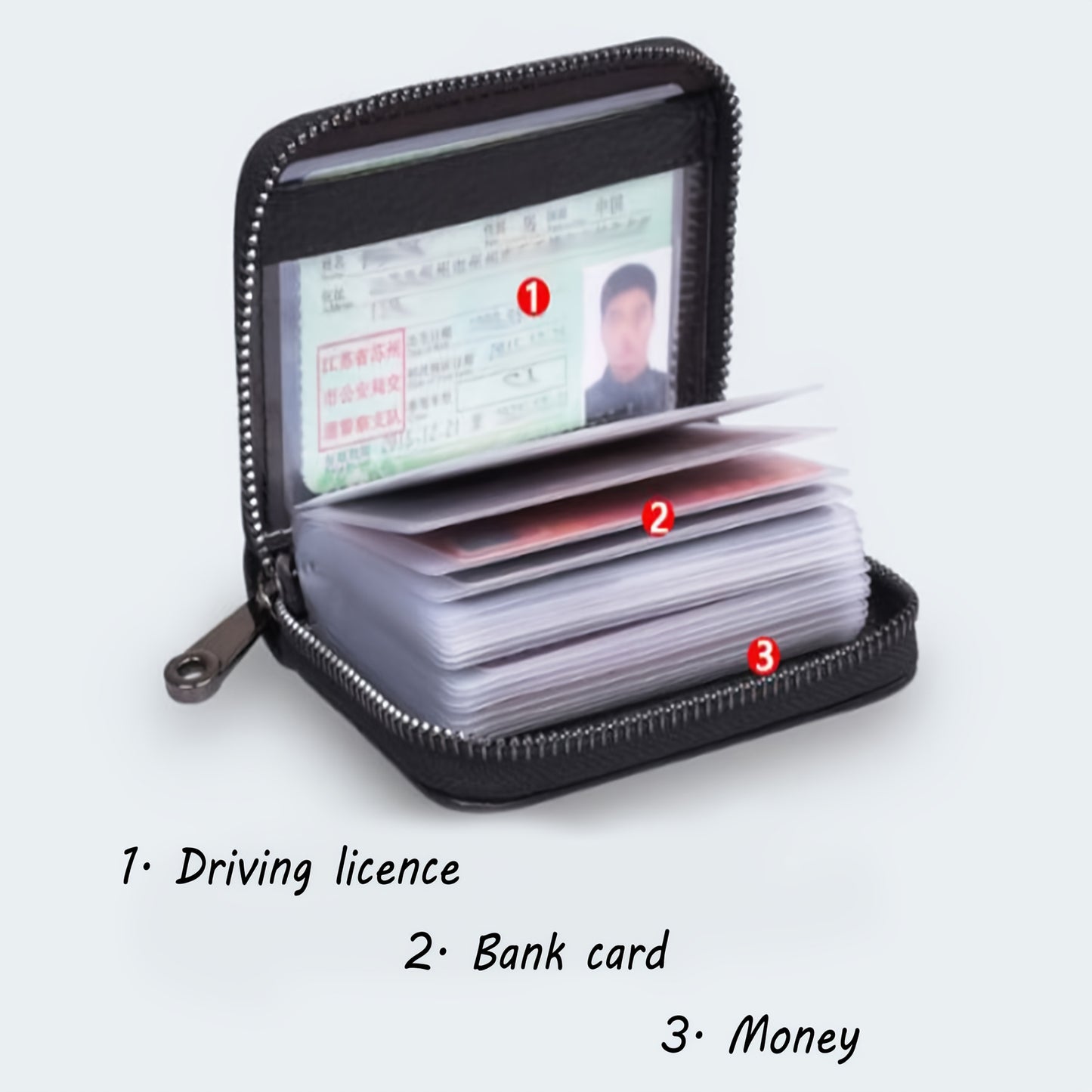 1pc, Stylish Large Capacity Multi-Slot Card Holder – Unisex Synthetic Leather Wallet with Detachable ID Window, Anti-Theft Zipper Closure, Compact Design in Black, Blue, Pink, Purple & More, Perfect Gift for Professionals,