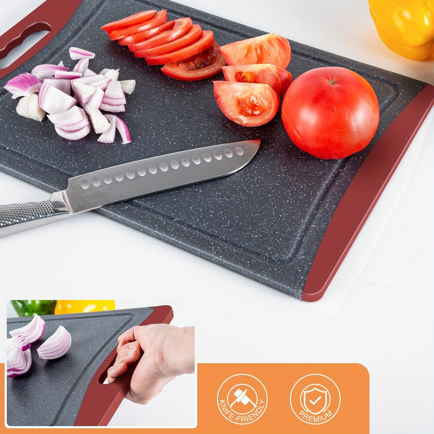Extra Large Cutting Boards, Plastic Cutting Boards For Kitchen (Set Of 3) Cutting Board Set Dishwasher Chopping Board With Juice Grooves Easy-Grip Handles, Kitchen Gadgets, Kitchen Utensils. Red.Mother'S Day. Easter. Ramadan.
