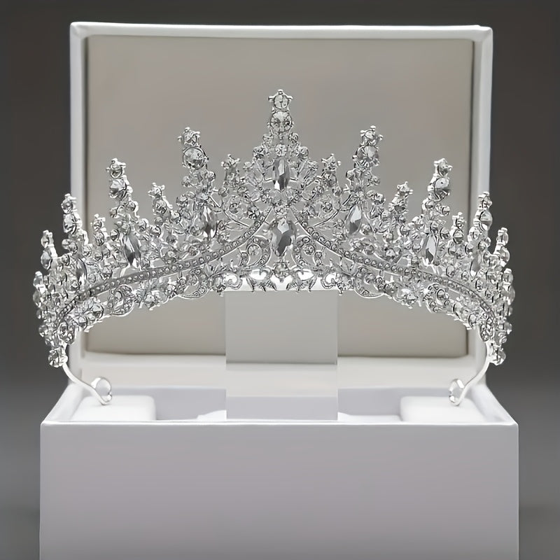 1pc Fashionable Alloy Crown, Rhinestone Tiara for Wedding, Bridal Accessories, Birthday Theme Jewelry