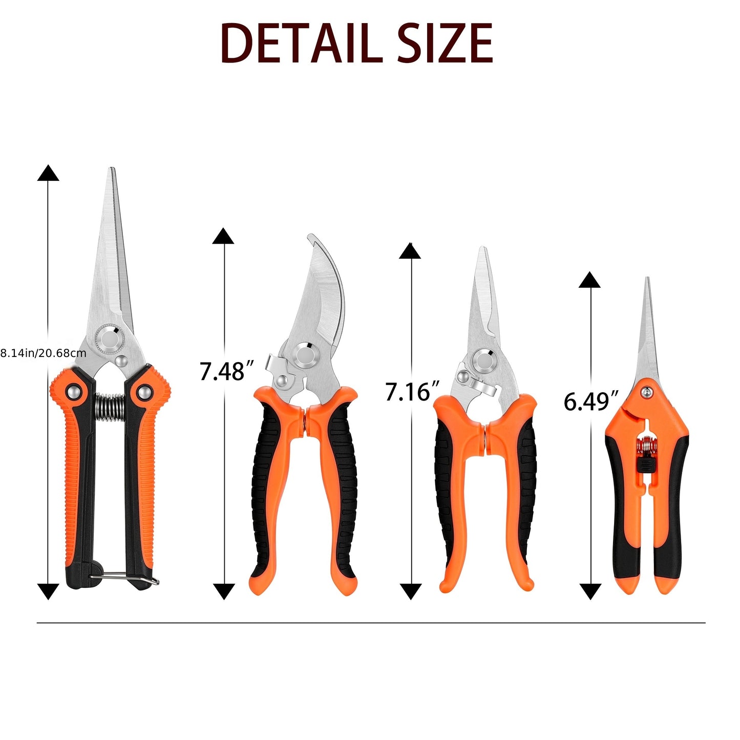 5 Packs, Garden Pruning Shears Stainless Steel Blades, Handheld Scissors Set With Gardening Gloves, Heavy Duty Garden Bypass Pruning Shears, Tree Trimmers Secateurs, Hand Pruner (Orange), Soft Cushion Grip Handle Clippers For