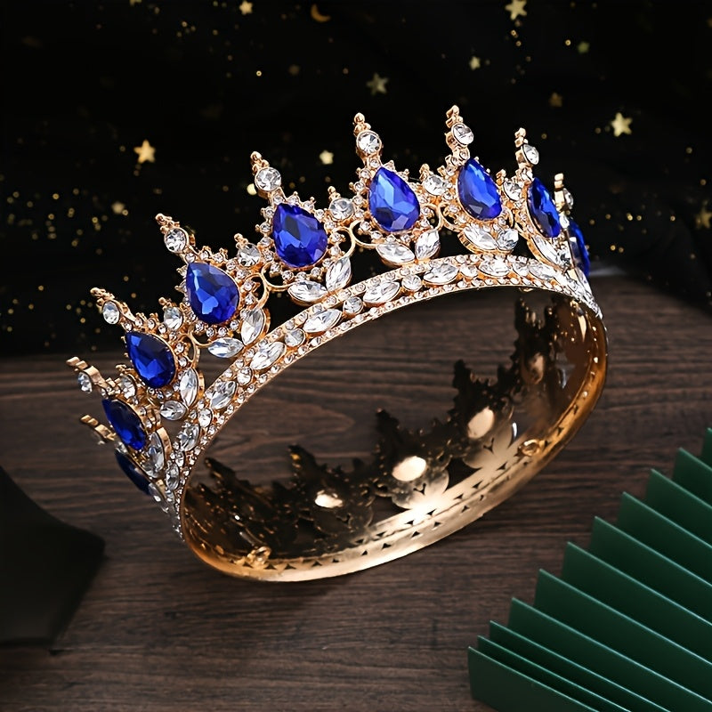 1pc Luxurious Golden-Plated Alloy Bridal Tiara with Sparkling Red Rhinestones - Elegant Boho Style Wedding Headpiece, Glamorous Hair Accessory for Ceremonies & Receptions, Sophisticated Look for Women, Photography Headpiece|E