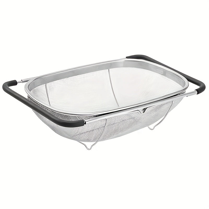 Expandable Stainless Steel Filter with Fine Mesh And Drain Basket - Suitable for Vegetables And Fruits, Kitchen Essentials, Food Safety, Filtered Vegetables