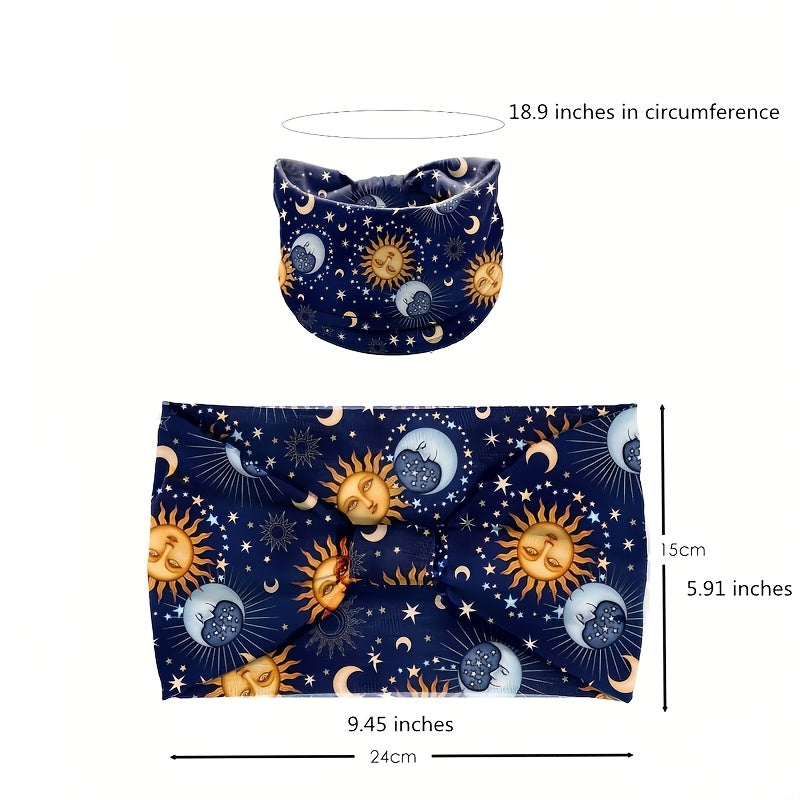 4pcs/Set Moon & Sun Pattern Sports Headband With Anti Slip Knotting, Valentine'S Day Gifts Wide & Soft Fashionable Bohemian Headbands-Elastic Yoga Hair Mask, Non Slip Headbands For Running Sports, Yoga Turban Hair Bands-Hair