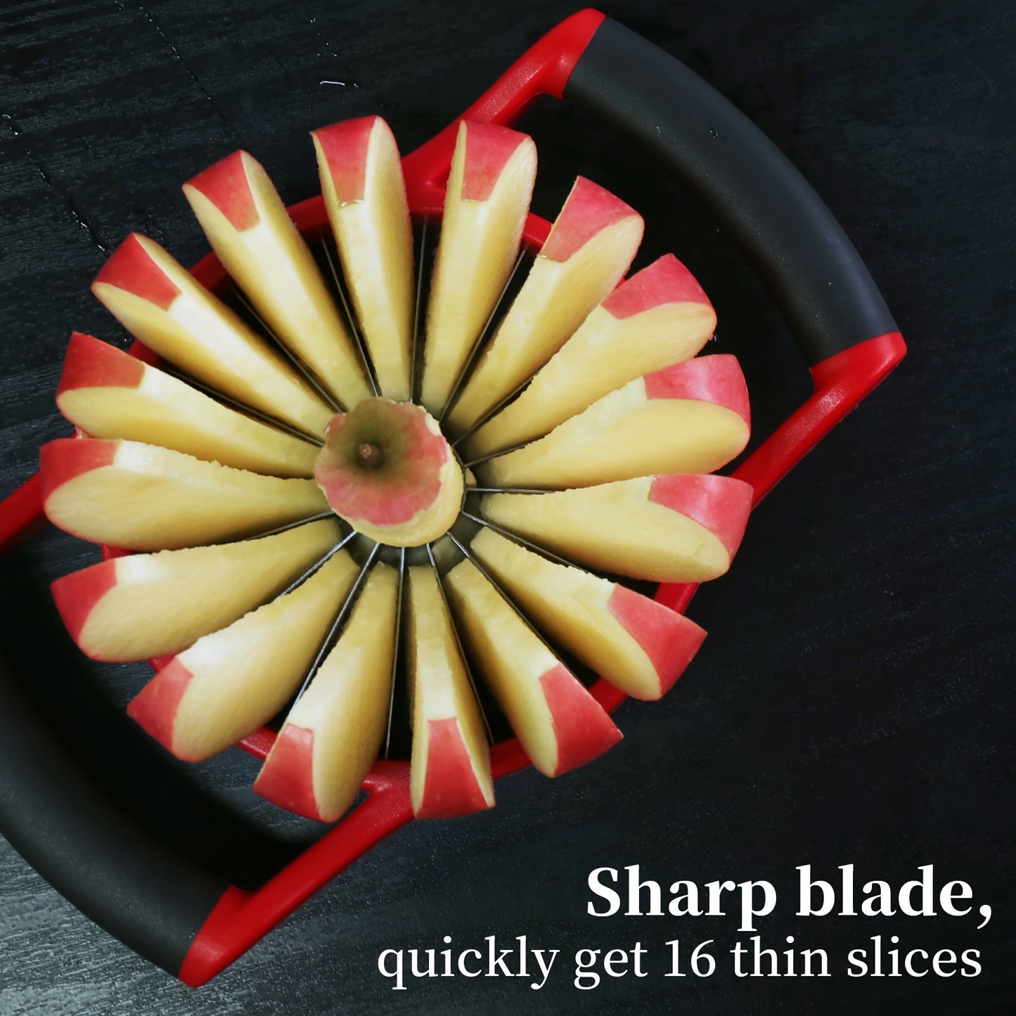 Apple Slicer Corer, Stainless Steel Upgraded 16-Slice Sharp Apple Slice Cutter Large, Ergonomic Plastic Handle Non-Slip Easy Grips, Kitchen Fruit Divider Prevent Rust Easy Clean (Red)