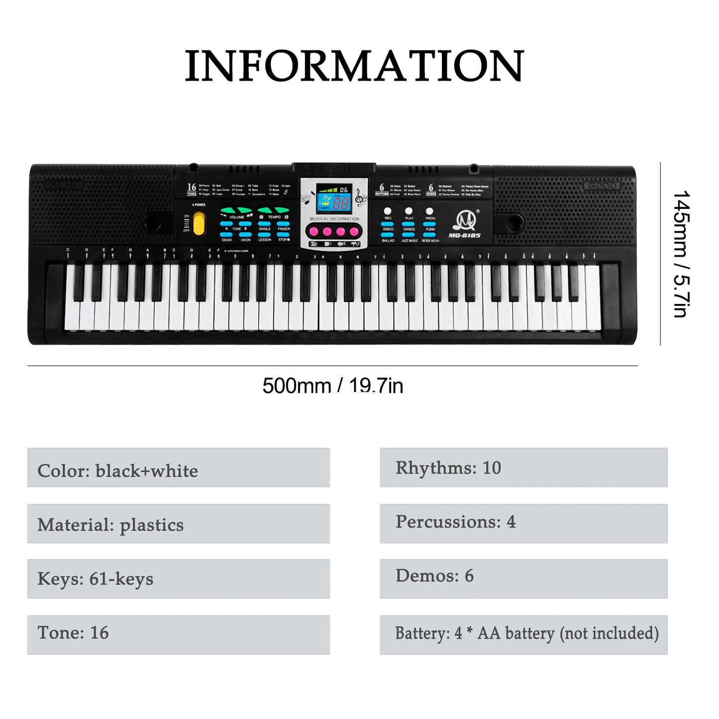 61 Keys Digital Electronic Keyboard Kids Multifunctional Electric Piano for Piano Student with Microphone Musical Instrument