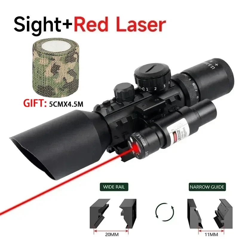 3-10X42E Scopes Red/Green Laser Tactical Combo Sight Optics Hunting Riflescope Airsoft Precise Shooting Riflescope for 20mm