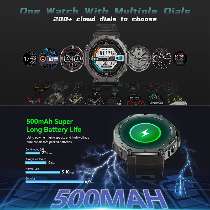 New T-Rex 3 Dual-Band GPS Military Smart Watch 48mm 10ATM Water-Resistant 500mAh Battery Compass Altimeter Smartwatch For HUAWEI