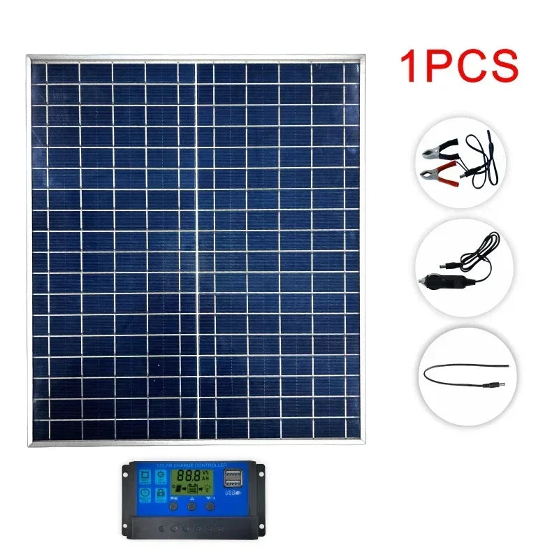 500W1000W 12V Photovoltaic Solar Panel, Power Bank Kit 100AController Solar Plate For Home/Camping/RV/Car Fast Battery Charger