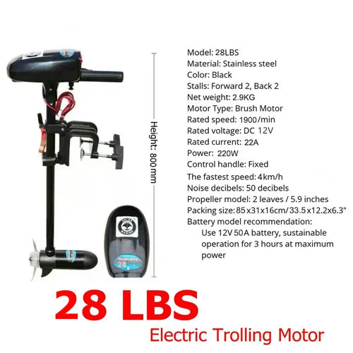 28 LBS Portable Small Size Inflatable Boat Electric Motor Electric Model, Black, Without Battery & Fixed Bracket