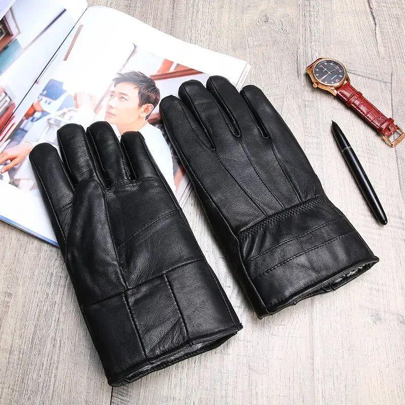 Genuine Leather Gloves For Men Women Fleece-lined Warm Thin Riding Motorcycle Autumn Winter Thickened Cotton Glove Wholesale