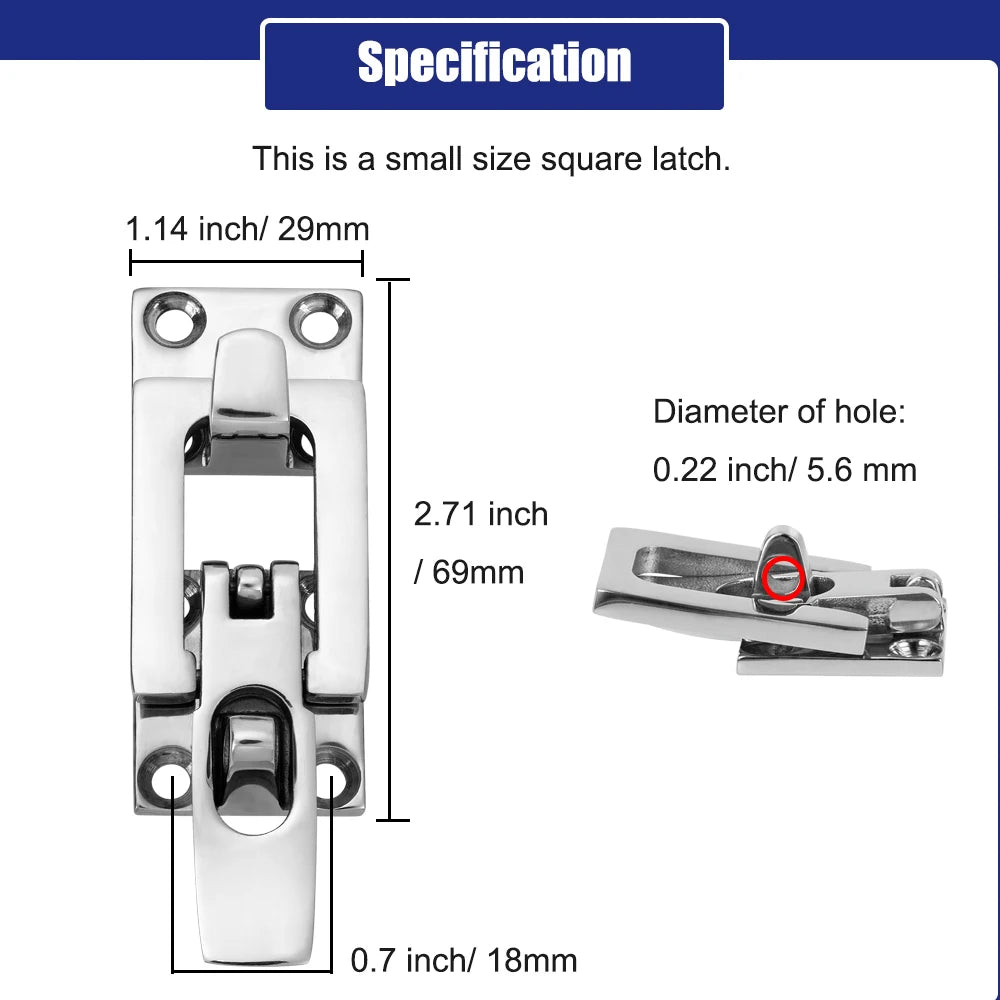 Marine 316 Stainless Steel Anti-Rattle Square Latches for Boat Door Hatch,Hold Down Clamp Latches, Lockable, Sturdy Construction