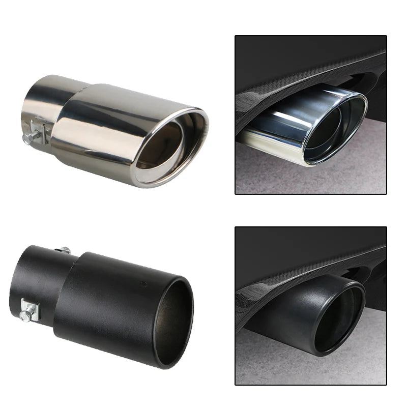 1PCS 2.5" Inlet Car Auto Exhaust Muffler Tip Pipe Stainless Steel Chrome Trim Rear Tail Throat For Most Cars