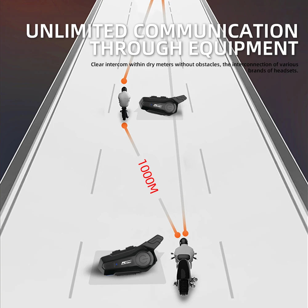 1/2Pcs Bluetooth Motorcycle Helmet Intercom Headset 1000M For 2 Rider Intercomunicador Moto Wireless Interphone Handsfree Call