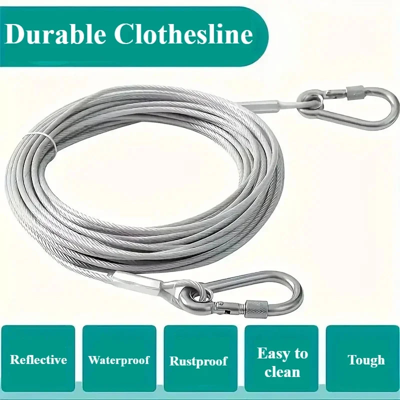 15m(590in) Stainless Steel Clothesline, Portable Windproof Indoor/Outdoor Clothes Drying Camping Supplies Clothes Line