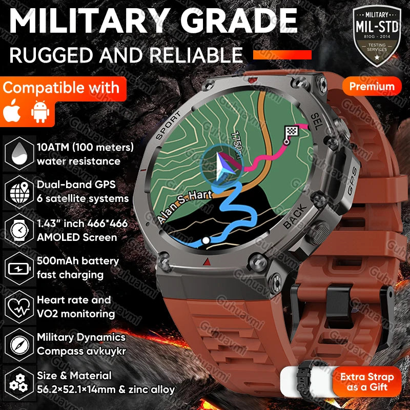 New T-Rex 3 Dual-Band GPS Military Smart Watch 48mm 10ATM Water-Resistant 500mAh Battery Compass Altimeter Smartwatch For HUAWEI