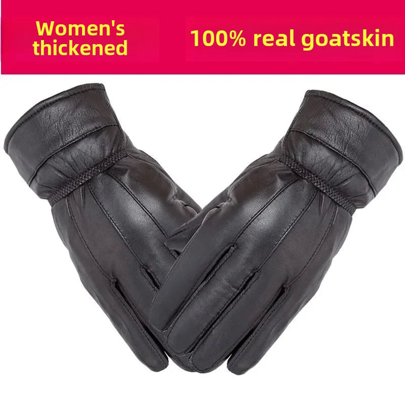 Genuine Leather Gloves For Men Women Fleece-lined Warm Thin Riding Motorcycle Autumn Winter Thickened Cotton Glove Wholesale