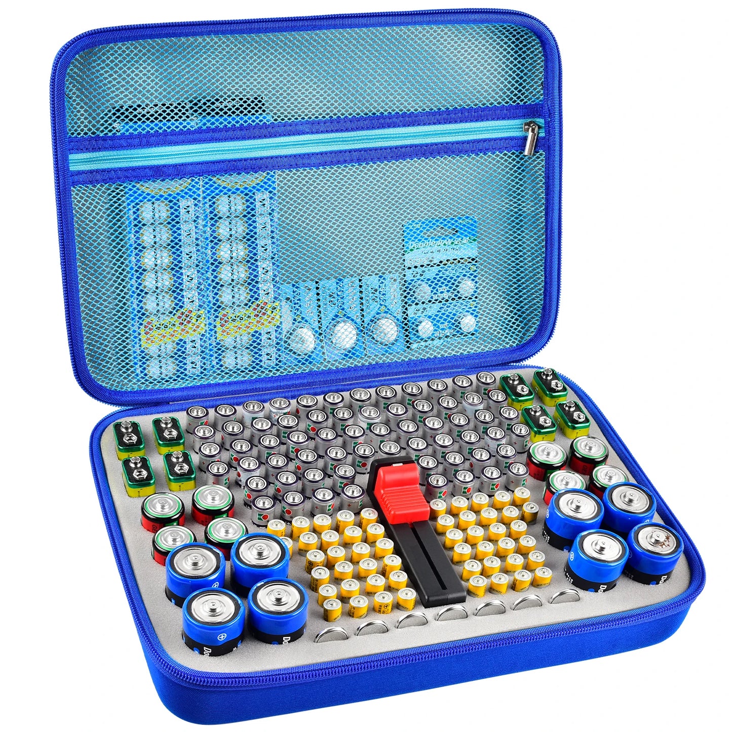 Battery Organizer Case Batteries Storage Holder Container with Tester Checker. Garage Organization Box