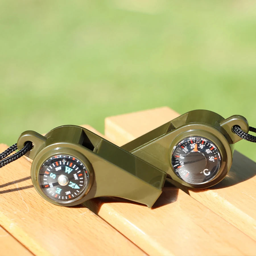 High Decibel Emergency Rescue Whistle with Compass Thermometer and Keychain Camping Hiking and Outdoor Activities