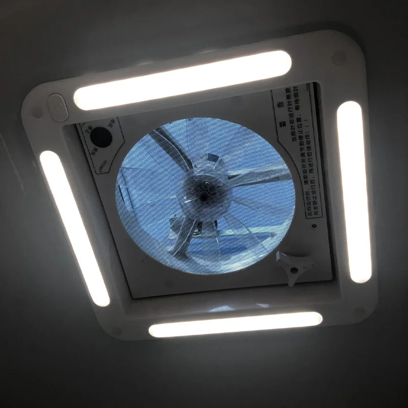 TYTXRV CE 11'' 12V RV Roof Vent Fan with LED Light & Insect-Proof Net Manual Control Lift Ceiling Exhaust Fan Smoke Lid