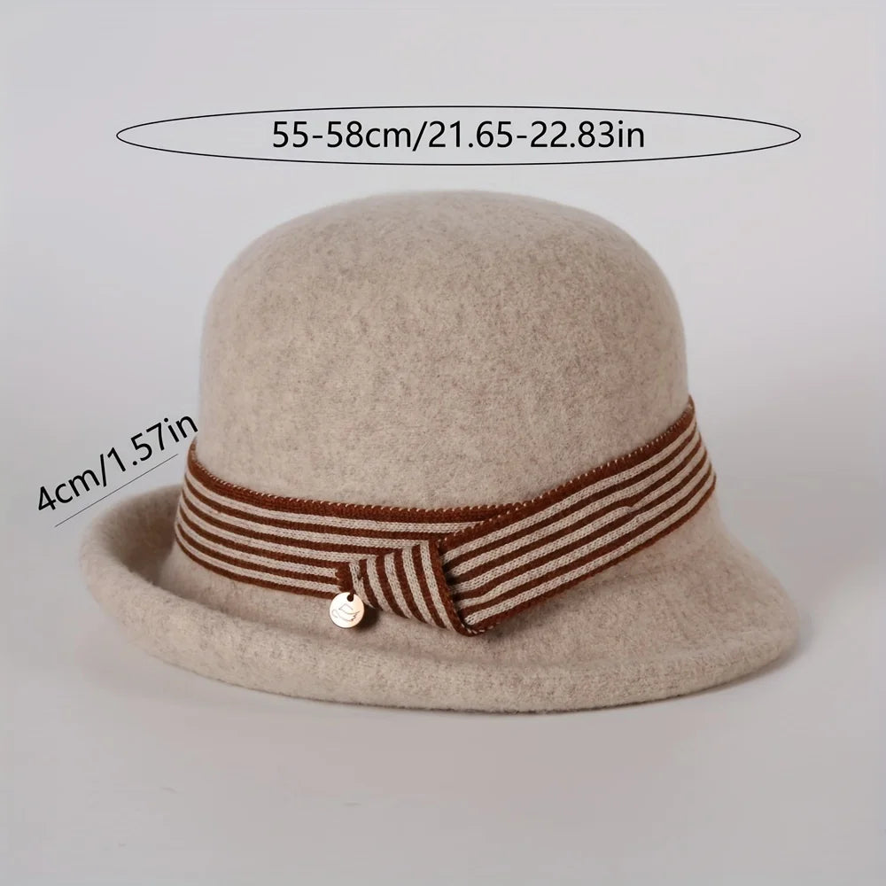 Autumn and winter hats, new Korean version felt hat, round top, fashionable curled edge small top hat, women's wool basin hat, d