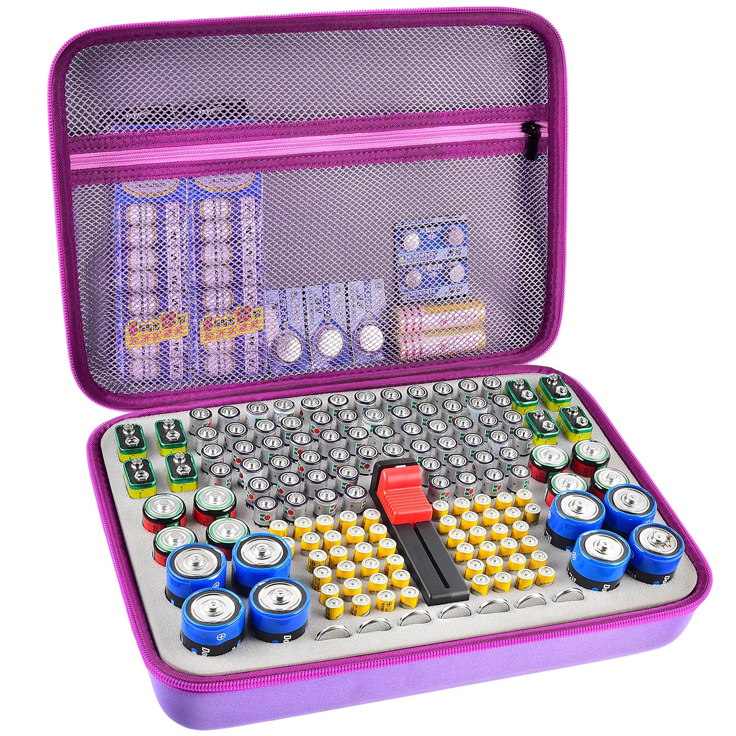 Battery Organizer Case Batteries Storage Holder Container with Tester Checker. Garage Organization Box