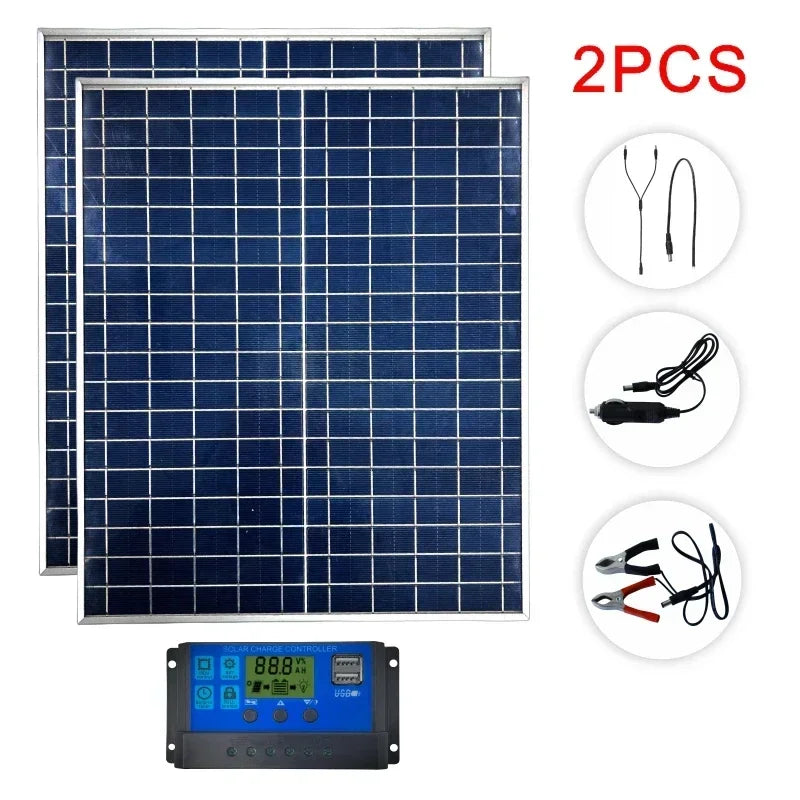 500W1000W 12V Photovoltaic Solar Panel, Power Bank Kit 100AController Solar Plate For Home/Camping/RV/Car Fast Battery Charger