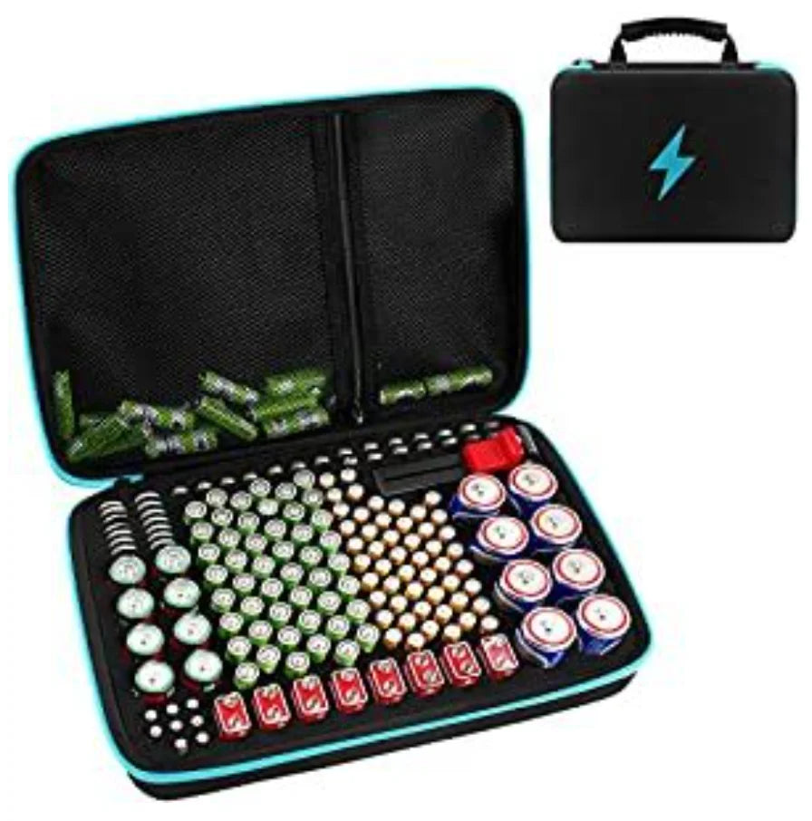 Battery Organizer Case Batteries Storage Holder Container with Tester Checker. Garage Organization Box