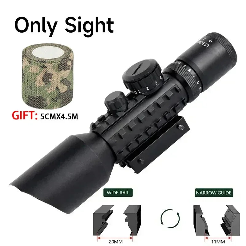 3-10X42E Scopes Red/Green Laser Tactical Combo Sight Optics Hunting Riflescope Airsoft Precise Shooting Riflescope for 20mm