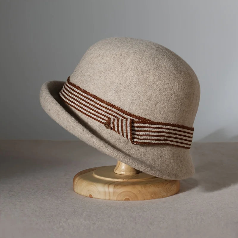 Autumn and winter hats, new Korean version felt hat, round top, fashionable curled edge small top hat, women's wool basin hat, d
