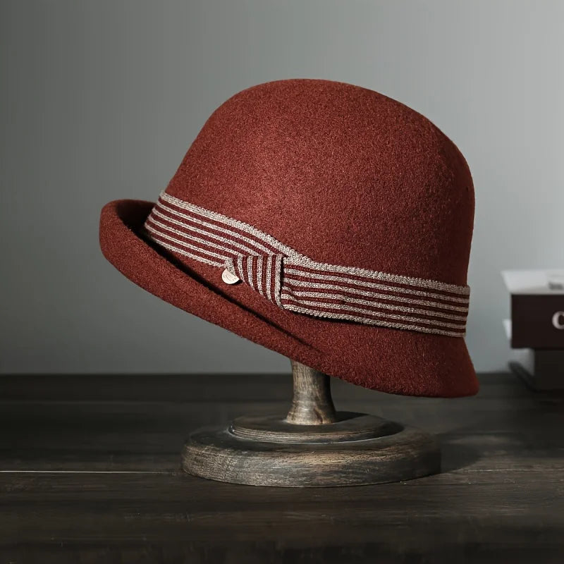 Autumn and winter hats, new Korean version felt hat, round top, fashionable curled edge small top hat, women's wool basin hat, d
