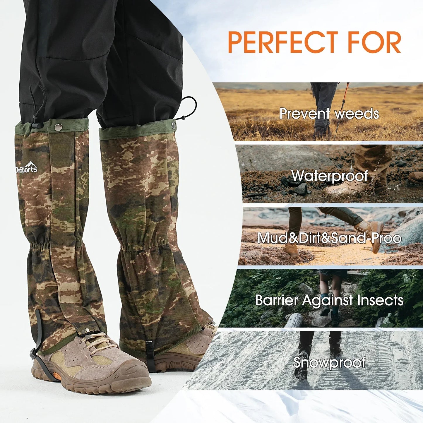 waterproof leg Gaiters for Men and Wonmen Snow Boot Gaiter For Hiking in Hunting Sand and Mud Mountain Climbing or Snowshoeing