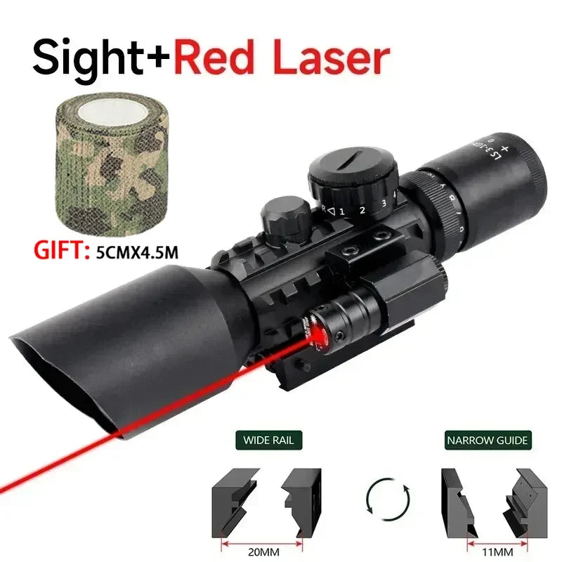 3-10X42E Scopes Red/Green Laser Tactical Combo Sight Optics Hunting Riflescope Airsoft Precise Shooting Riflescope for 20mm