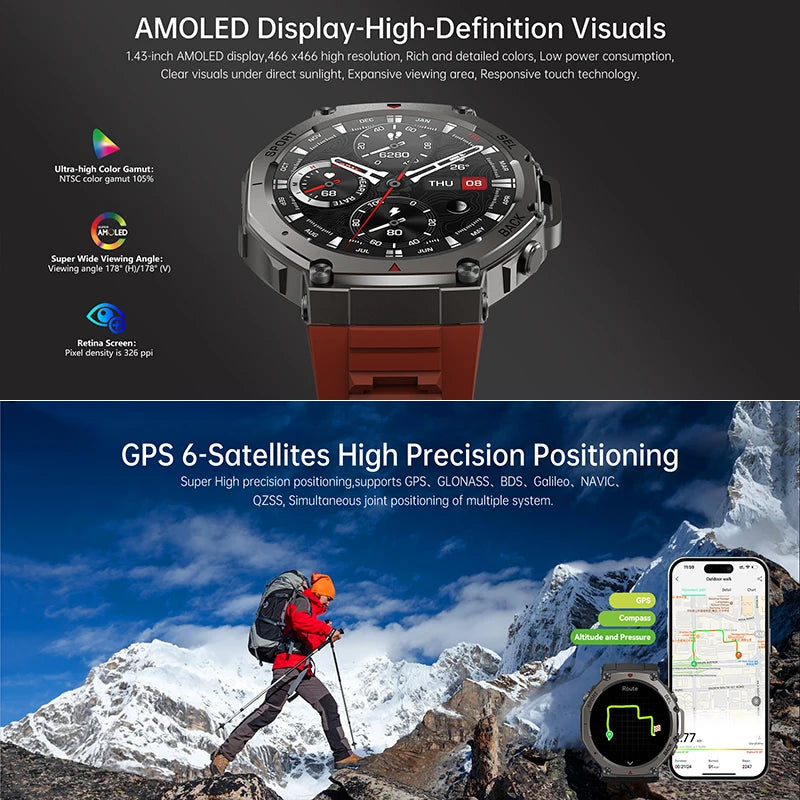 New T-Rex 3 Dual-Band GPS Military Smart Watch 48mm 10ATM Water-Resistant 500mAh Battery Compass Altimeter Smartwatch For HUAWEI
