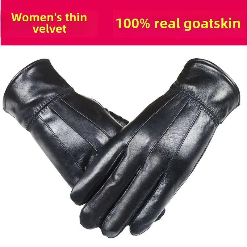 Genuine Leather Gloves For Men Women Fleece-lined Warm Thin Riding Motorcycle Autumn Winter Thickened Cotton Glove Wholesale