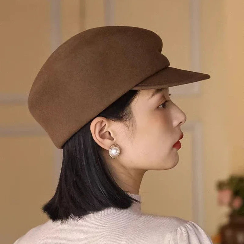 2024 Party 100% Pure Wool Custom Autumn and Winter Beret Designer Wedding Ladies New Peaked Cap Banquet Cloche Top Hat Wholesale